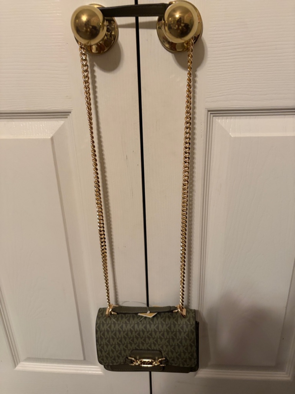 Michael Kors Olive Logo Chain Crossbody with Gold Hardware